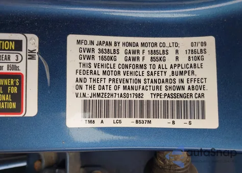 2010 Honda Insight Ex from USA, damaged, VIN JHMZE2H71AS017982